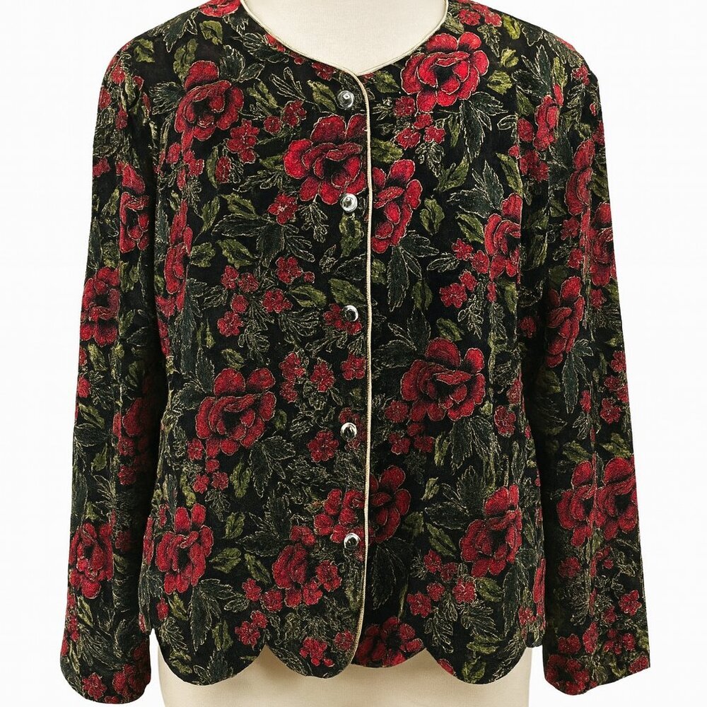 VINTAGE R & K Evenings Jacket Coat Dressy Fancy 90s Velvet Floral Print 22W